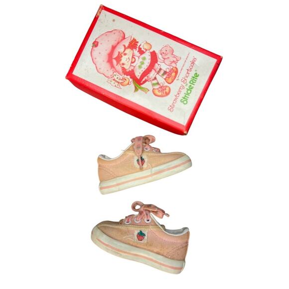 Vtg 80s Strawberry Shortcake Stride Rite Lace Up Sneakers Sz 4 Pink White in Box - Picture 1 of 9